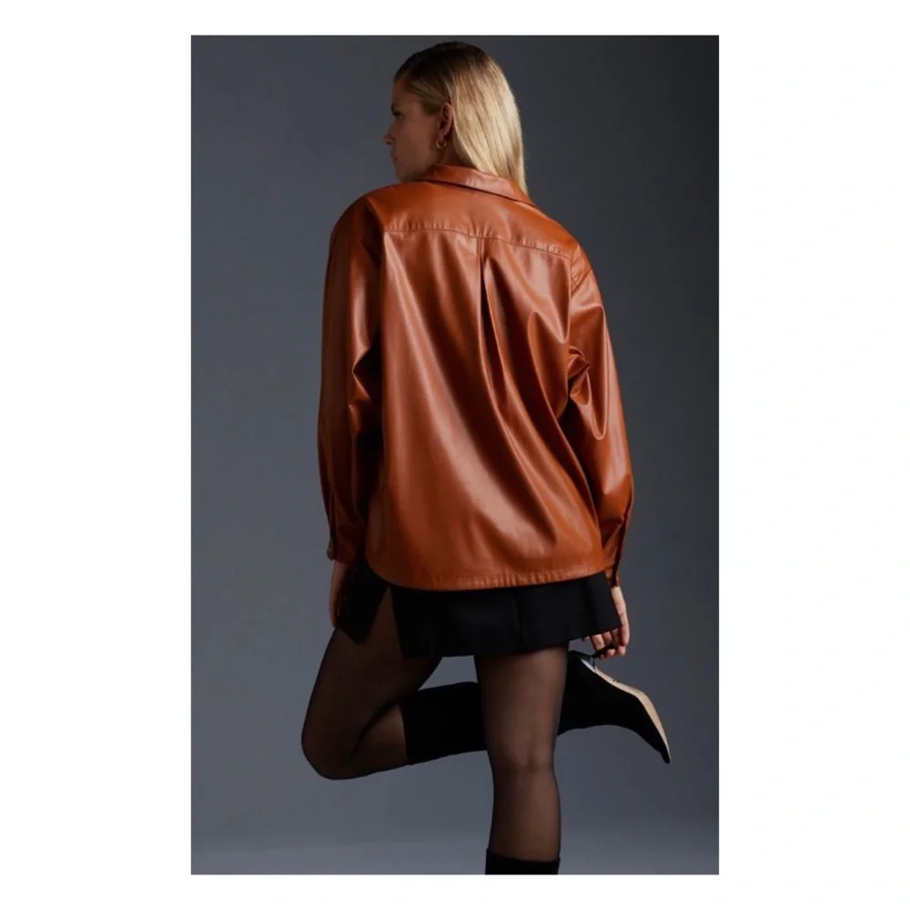 NWOT Anthropologie Faux Leather Shirt in Cedar  Size 1X - Picture 2 of 8